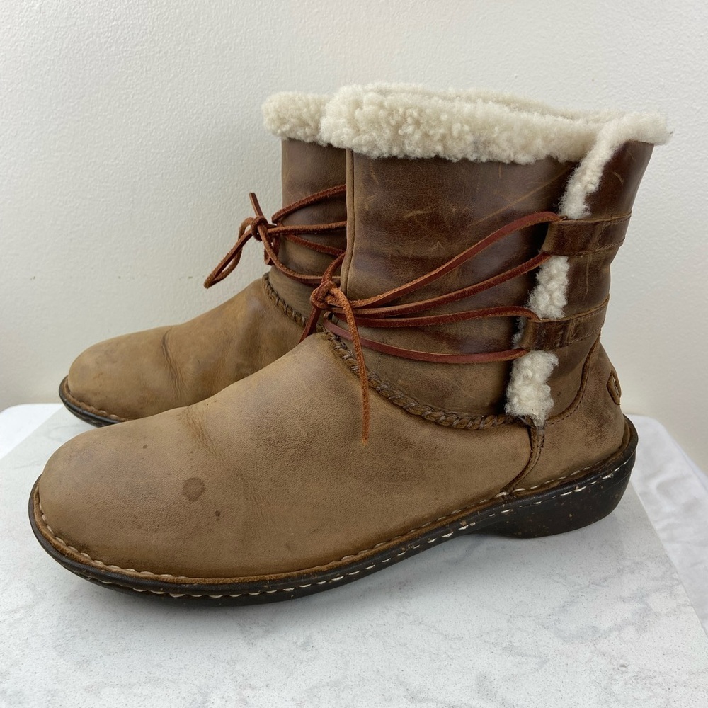 UGG Leather Shearling Lined Ankle Boots Rustic Brown Cold Weather Boots